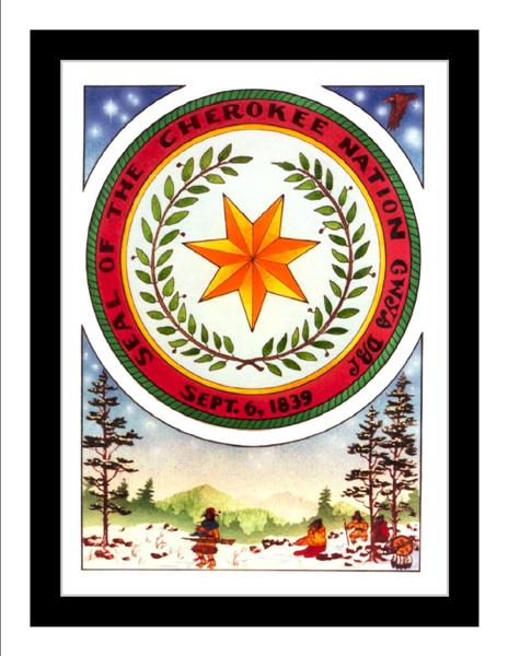 The seal designed to embrace the early government structure, and the eternal endurance of the Cherokees, was adopted by Act of the Cherokee National Council, and approved in 1871.